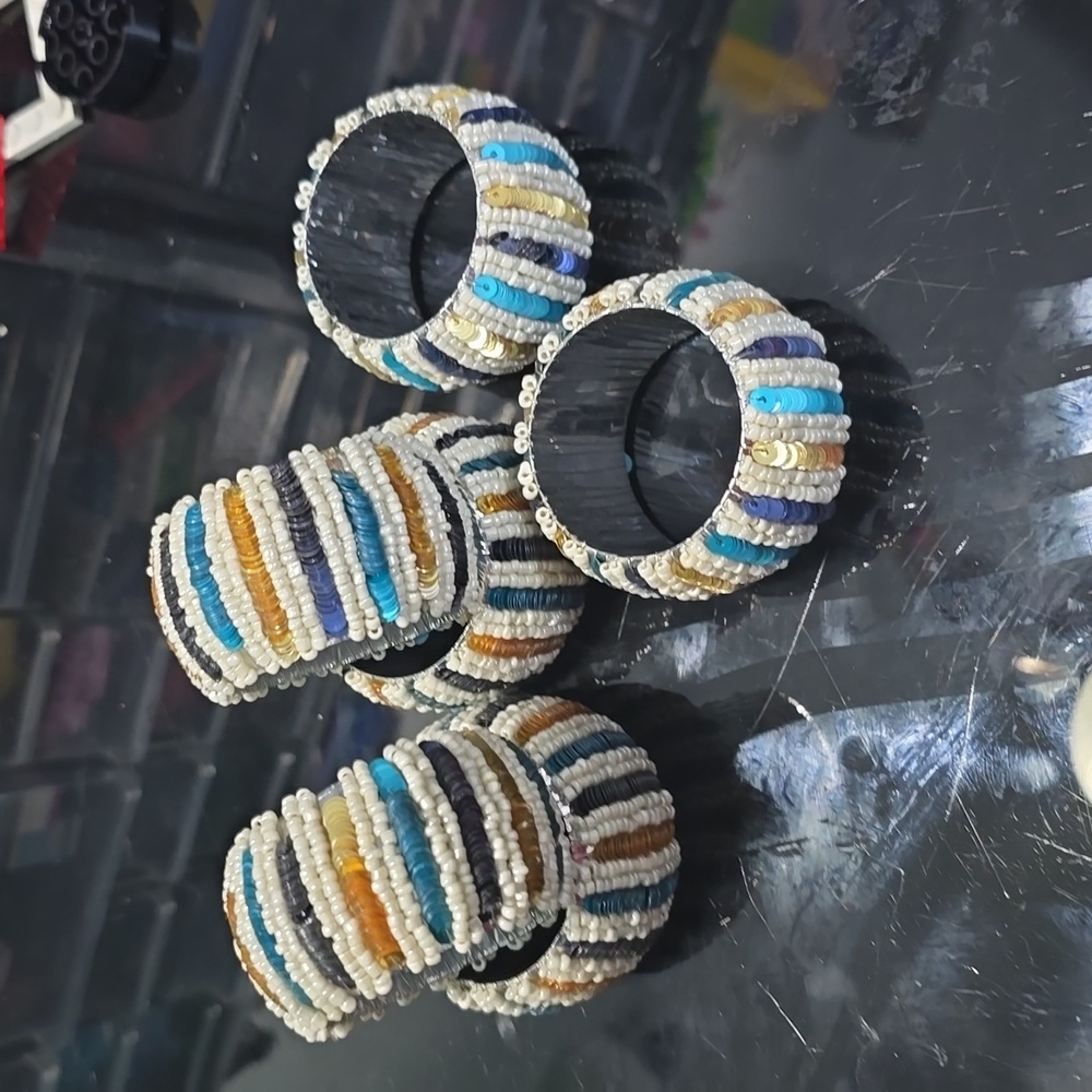 Handmade Multi Sequin Beaded Napkin Rings Set Your Table with Style - 6 Pack